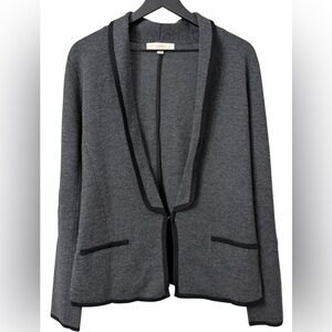 Ann Taylor Loft Merino 48% Wool! Cardigan Heather Gray Open Front Blazer Size L.